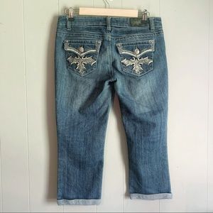 ZCO Jeans Mid-rise Crop Bling Flap Med Wash Denim Size 9